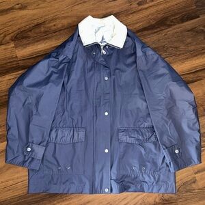 Misty Harbor Original Men's Large Navy Blue Rain Coat Jacket Snaps Vents Pockets